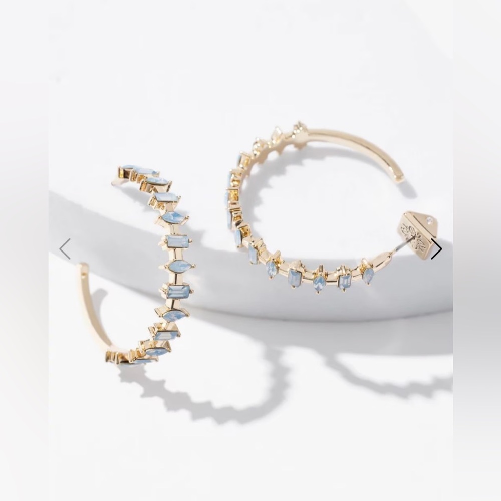 WHBM Gold & Blue Baguette Hoop Earrings